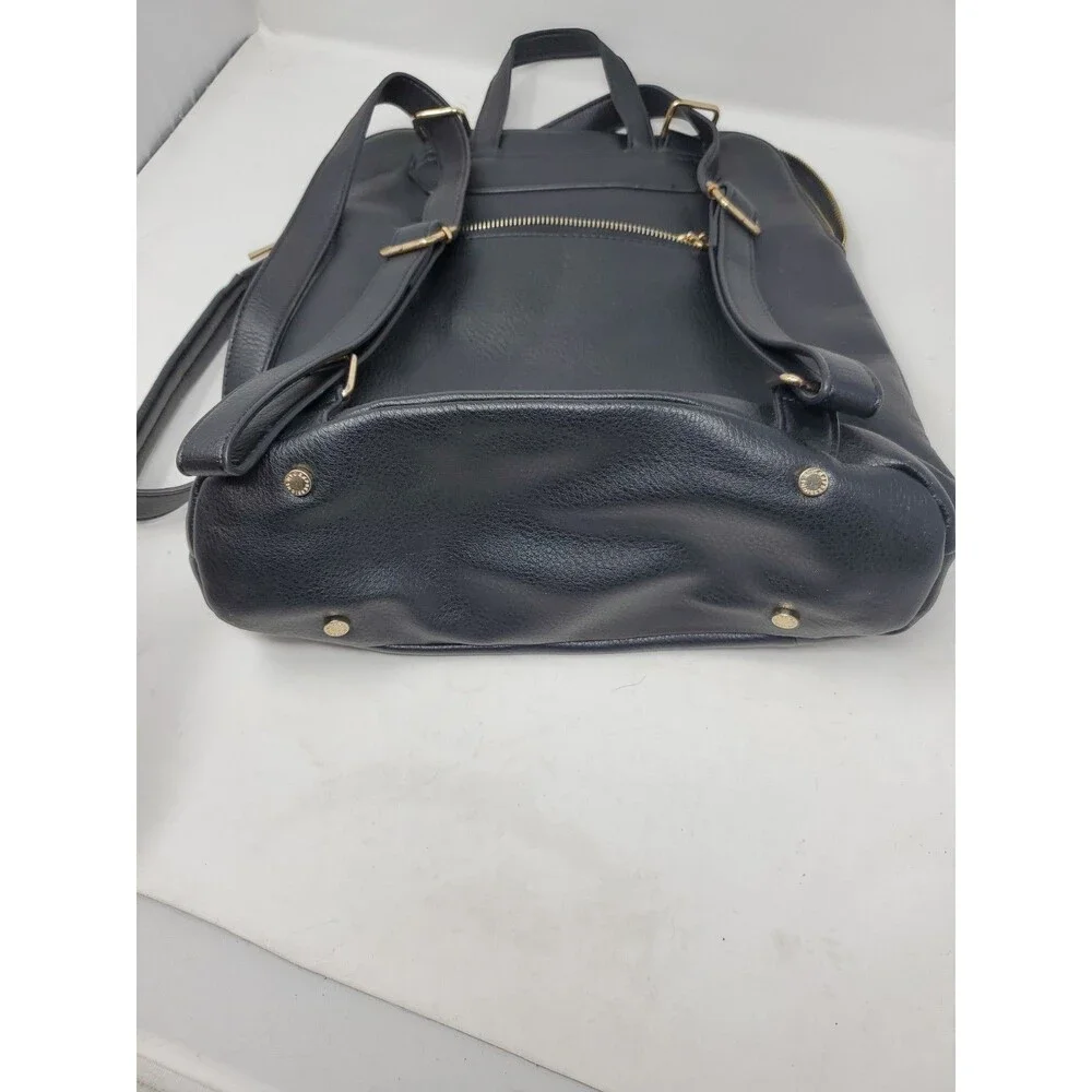 Expressions Black Faux Leather Backpack with Gold Hardware
